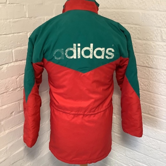 Vintage 80โs Adidas Long Jacket - Size S - Red & Green - P2P 20โ - Picture 5 of 9